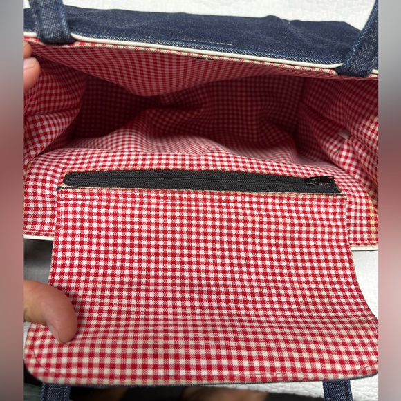 Vintage Kate Spade New York Denim Shoulder Bag – Made in USA – Gingham Lining - Picture 14 of 16